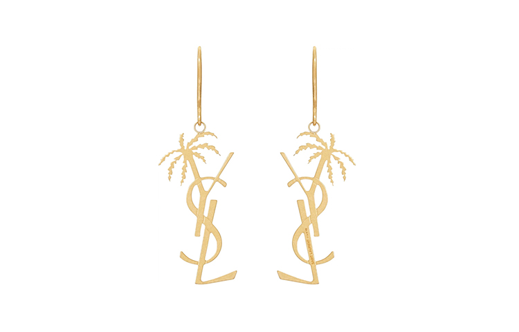 Saint Laurent Logo Shaped Aluminum Earrings Unisex Couple Style Gold. 584129 Y3200 8060