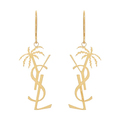 Saint Laurent Logo Shaped Aluminum Earrings Unisex Couple Style Gold. 584129 Y3200 8060