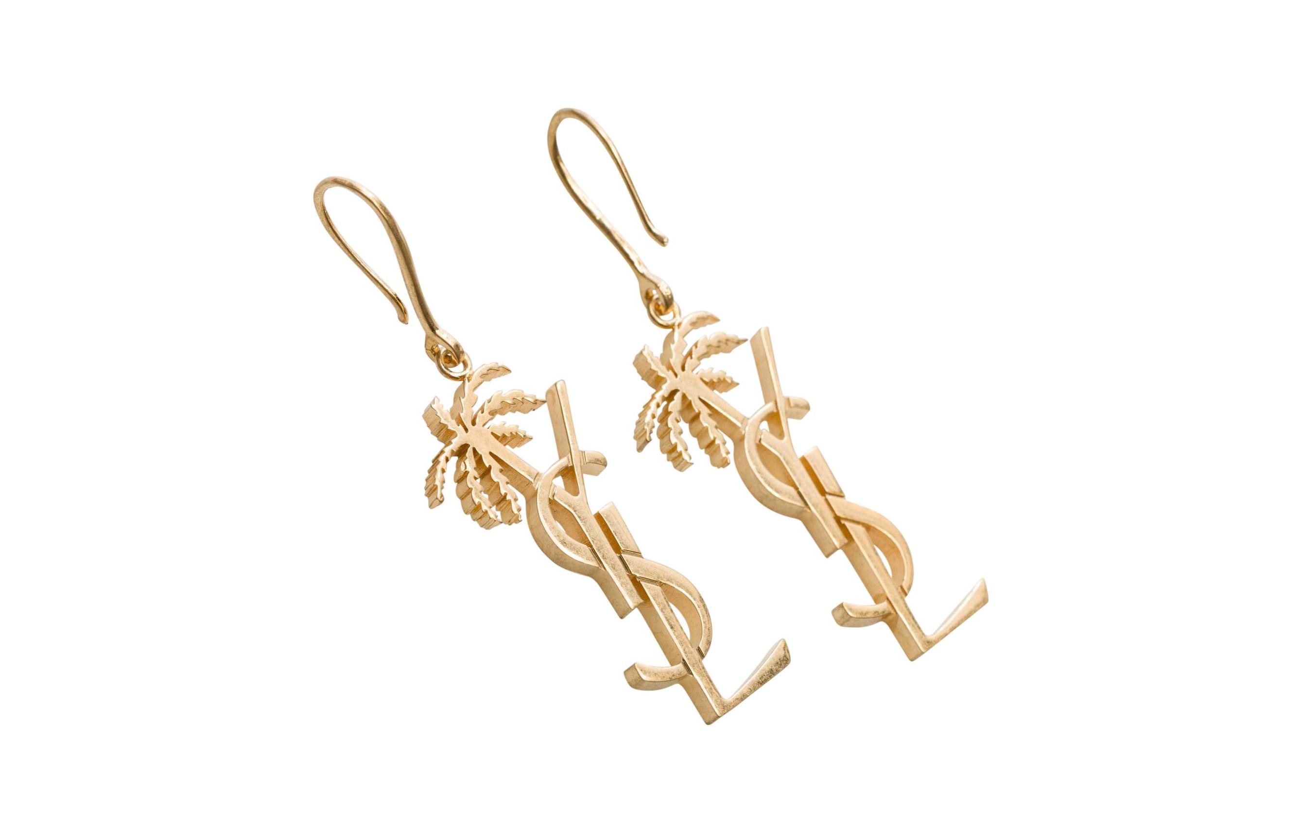 Shop Saint Laurent Logo Shaped Aluminum Earrings Unisex Couple Style Gold. 584129 Y3200 8060