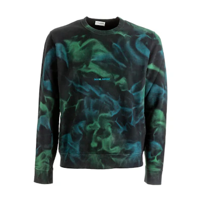 SAINT LAURENT Logo Tie-Dye Crewneck Long Sleeve Sweatshirt Green 652506Y36CZ1164