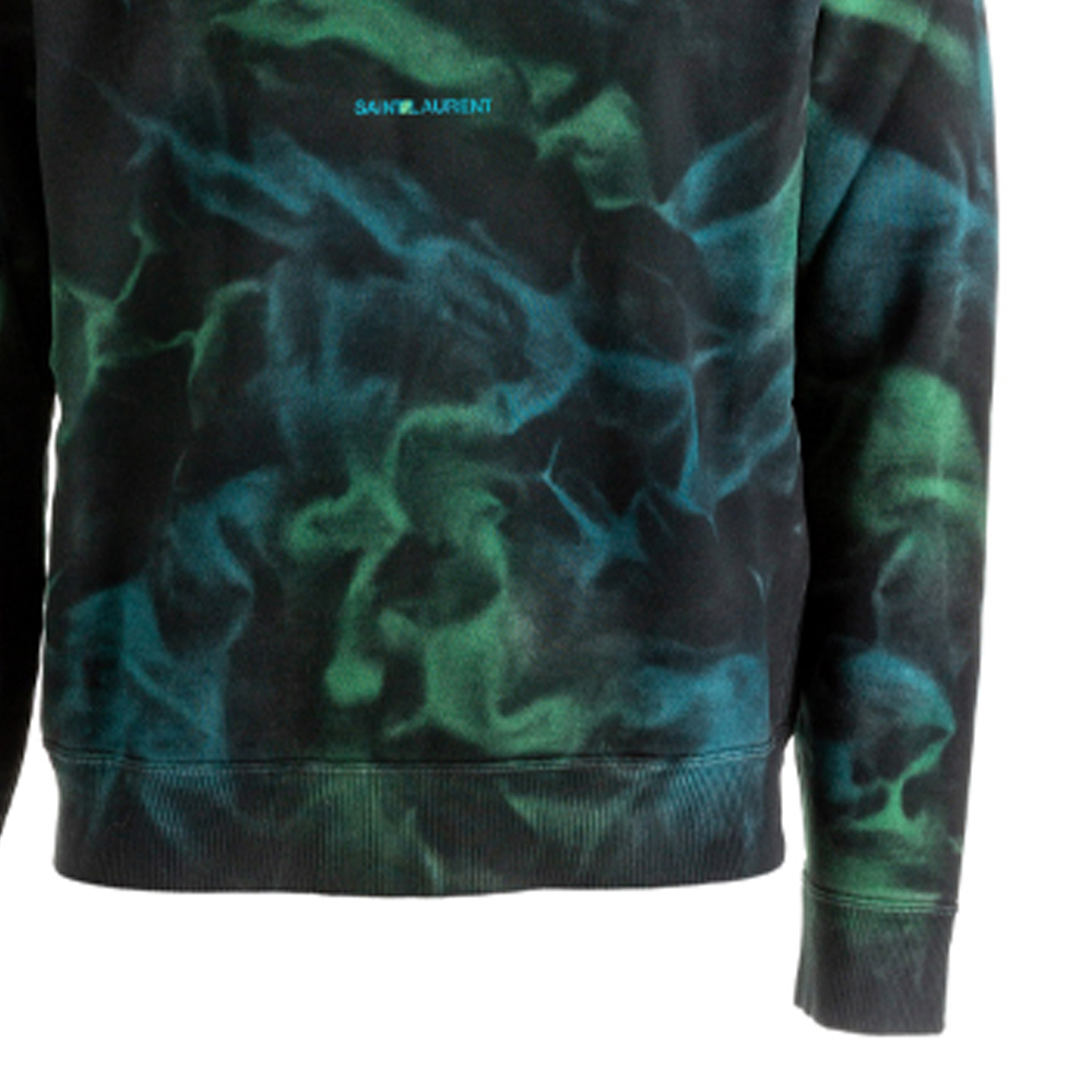 Sizing SAINT LAURENT Logo Tie-Dye Crewneck Lengan Panjang Sweatshirt Hijau 652506Y36CZ1164