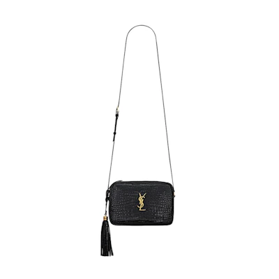 Saint Laurent Lou Camera Bag In Crocodile-Embossed Shiny Leather Black
