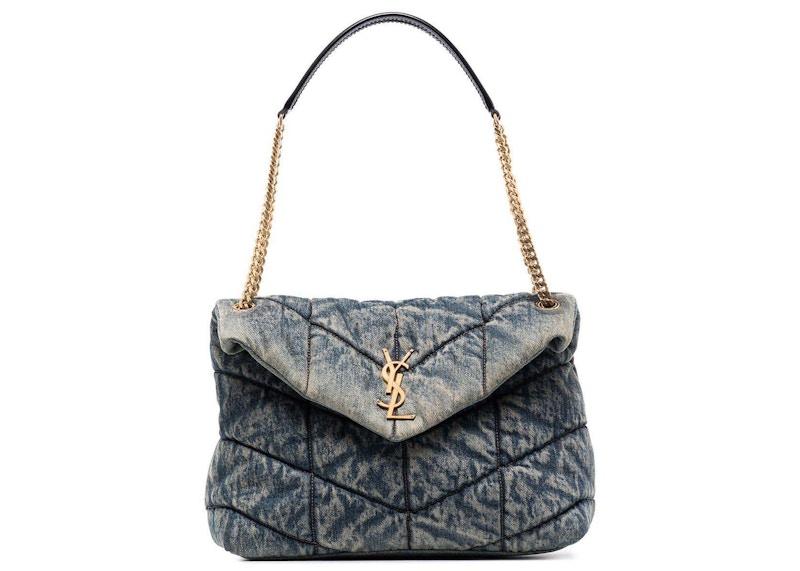 Buy 聖羅蘭 Loulou Puffer 丹寧藍色肩背包