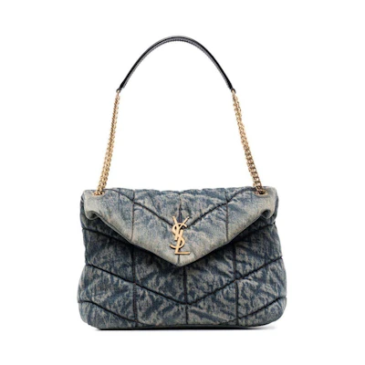 Saint Laurent Loulou Puffer Denim Shoulder Bag Blue