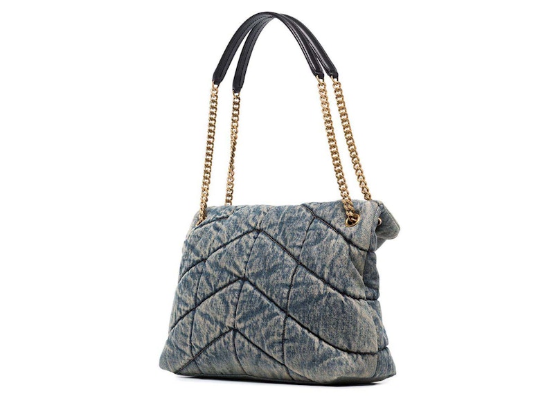 Order 聖羅蘭 Loulou Puffer 丹寧藍色肩背包