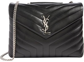 Saint Laurent Loulou Silver-tone Medium Black Saint Laurent Loulou Silver-tone Medium Black