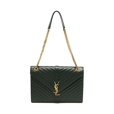 Saint Laurent Matelasse Leather Large Monogram Envelope Shoulder Bag Green