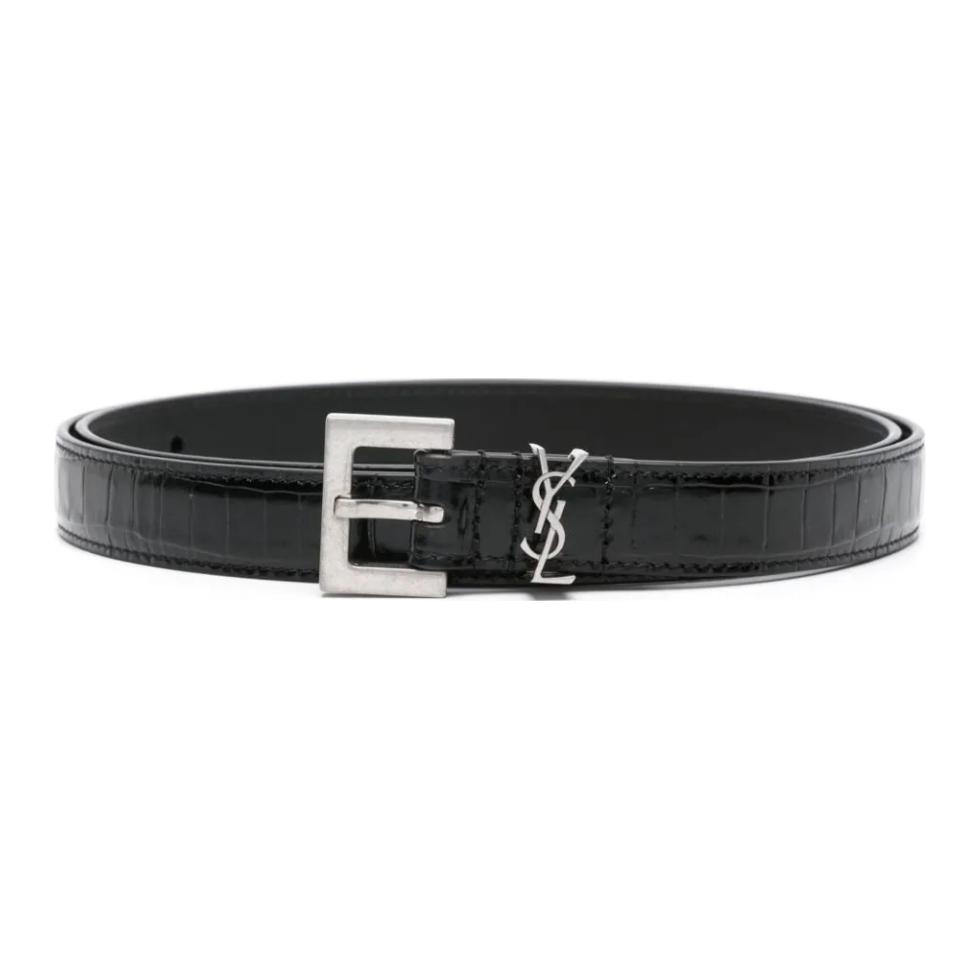 SAINT LAURENT Men’s Black Calfskin Leather Belt with Buckle 2cm. 612616AAIW1