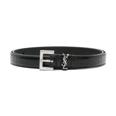 SAINT LAURENT Men’s Black Calfskin Leather Belt with Buckle 2cm. 612616AAIW1