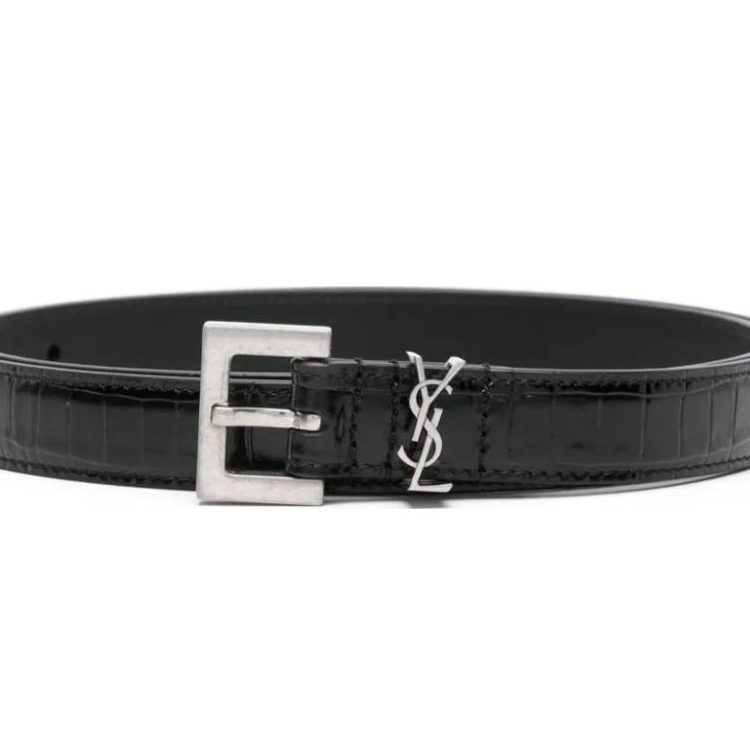 Shop SAINT LAURENT Men’s Black Calfskin Leather Belt with Buckle 2cm. 612616AAIW1