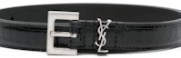 Shop SAINT LAURENT Men’s Black Calfskin Leather Belt with Buckle 2cm. 612616AAIW1