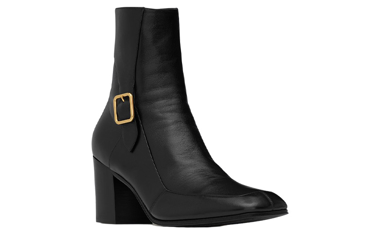 Order SAINT LAURENT 金屬扣米克拉鍊短靴 黑色