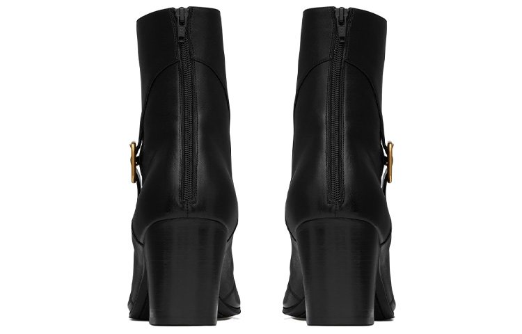 Shop SAINT LAURENT 金屬扣米克拉鍊短靴 黑色