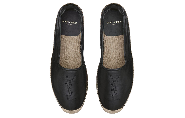 Shop Saint Laurent Monogram ''Schwarze Bestickte Leder-Espadrilles'' 471740B34001000