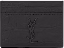 Saint Laurent Monogram Card Case Crocodile Embossed Leather Black Saint Laurent Monogram Card Case Crocodile Embossed Leather Black