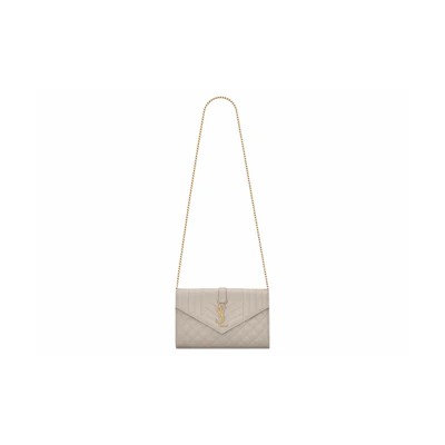 Saint Laurent Monogram Chain Wallet Grain De Poudre Blanc Vintage