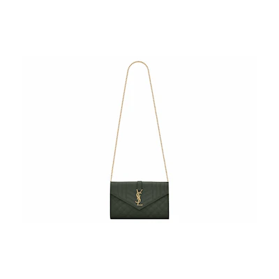 Saint Laurent Monogram Chain Wallet Grain De Poudre Dark Green