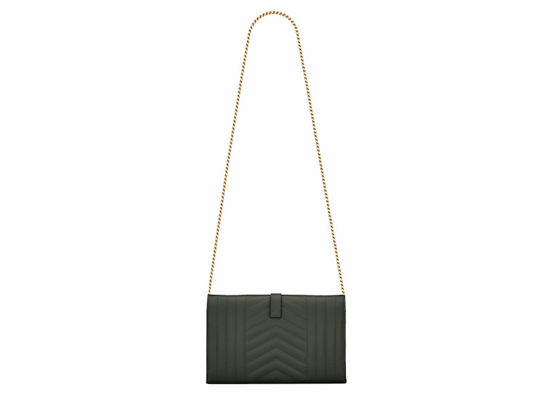 Order Cartera de Cadena Saint Laurent Monogram Grain De Poudre Verde Oscuro