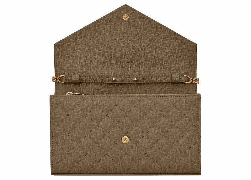 Lookbook 聖羅蘭Monogram鏈條錢包Grain De Poudre卡其綠色