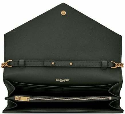Saint Laurent Monogram Chain Wallet Grain De Poudre Dark Green Lookbook Saint Laurent Monogram Chain Wallet Grain De Poudre Dark Green