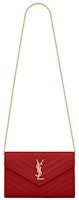 Saint Laurent Monogram Chain Wallet Matelasse Grain de Poudre Gold-tone Eros Red Saint Laurent Monogram Chain Wallet Matelasse Grain de Poudre Gold-tone Eros Red