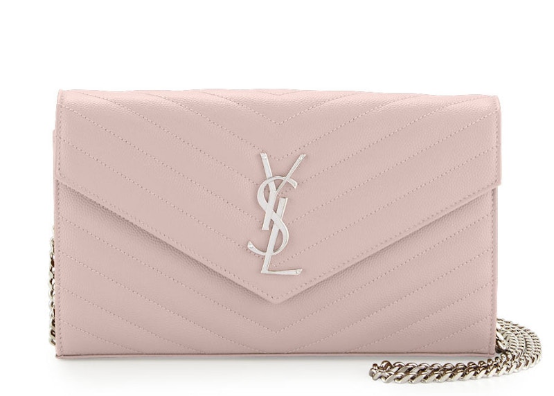 Saint Laurent Monogram Chain Wallet Matelasse Grain de Poudre Pink