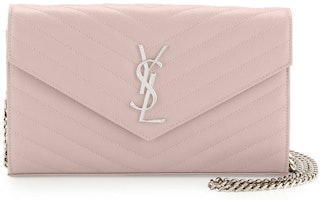 Saint Laurent Monogram Chain Wallet Matelasse Grain de Poudre Pink Saint Laurent Monogram Chain Wallet Matelasse Grain de Poudre Pink