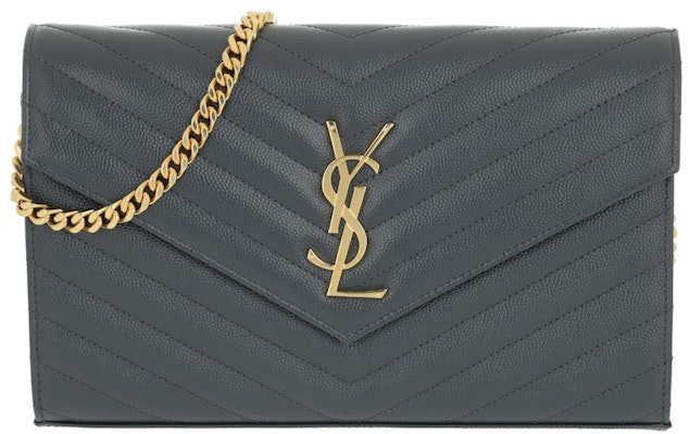 Saint Laurent Monogram Chain Wallet Matelasse Grain de Poudre Smog Grey Buy Saint Laurent Monogram Chain Wallet Matelasse Grain de Poudre Smog Grey