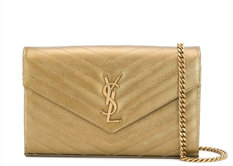 Saint Laurent Monogram Chain Wallet Matelasse Grain de Poudre Brome