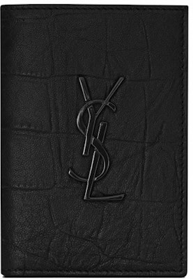 Saint Laurent Monogram Credit Card Wallet Crocodile Embossed Leather Black Buy Saint Laurent Monogram Credit Card Wallet Crocodile Embossed Leather Black