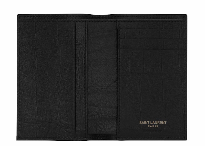 Lookbook 聖羅蘭鱷魚壓花皮革黑色名牌信用卡夾