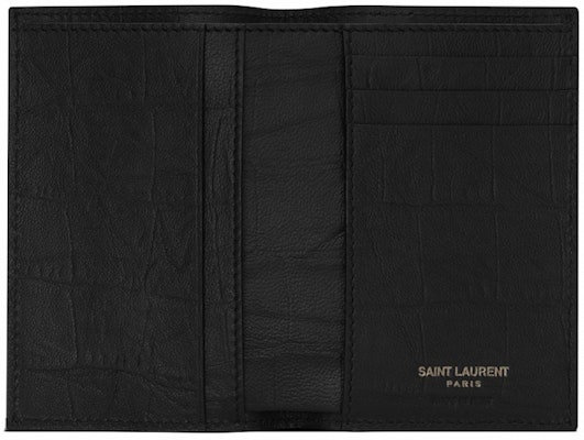 Saint Laurent Monogram Credit Card Wallet Crocodile Embossed Leather Black Lookbook Saint Laurent Monogram Credit Card Wallet Crocodile Embossed Leather Black
