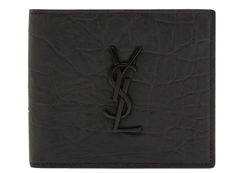 Saint Laurent Monogram Croc-Embossed Leather Bi-Fold Wallet Black