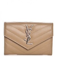 Saint Laurent Monogram Envelope Wallet Matelasse Chevron Grain de Poudre Small Dark Beige Saint Laurent Monogram Envelope Wallet Matelasse Chevron Grain de Poudre Small Dark Beige