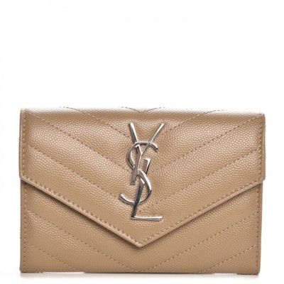 Saint Laurent Monogram Envelope Wallet Matelasse Chevron Grain de Poudre Small Dark Beige Buy Saint Laurent Monogram Envelope Wallet Matelasse Chevron Grain de Poudre Small Dark Beige