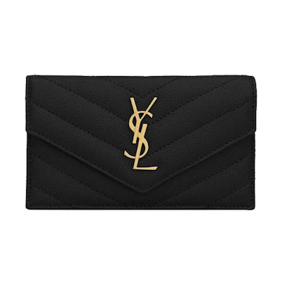 Saint Laurent Monogram Flap Card Case Grain De Poudre Black