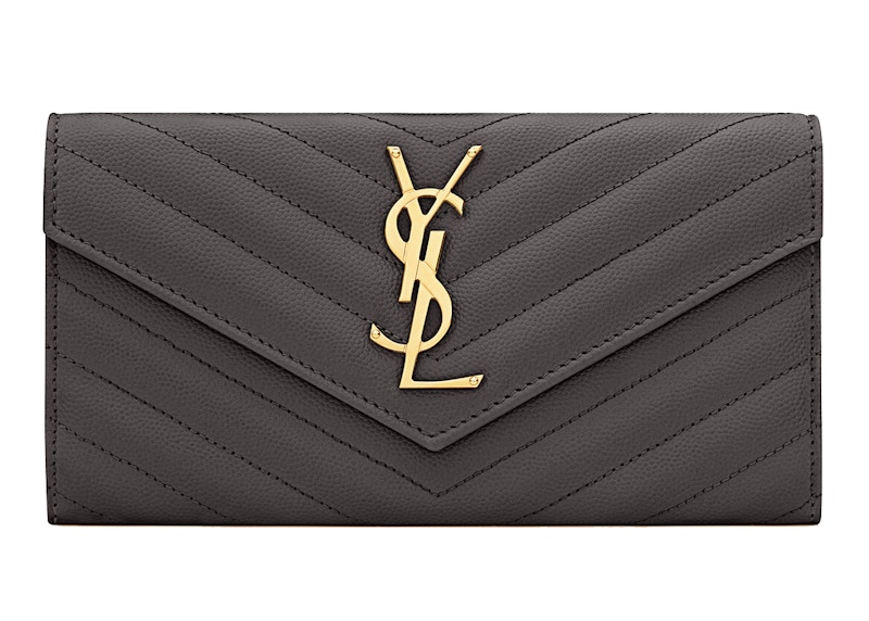 Saint Laurent Monogram Flap Wallet Large in Grain de Poudre Embossed Leather Storm