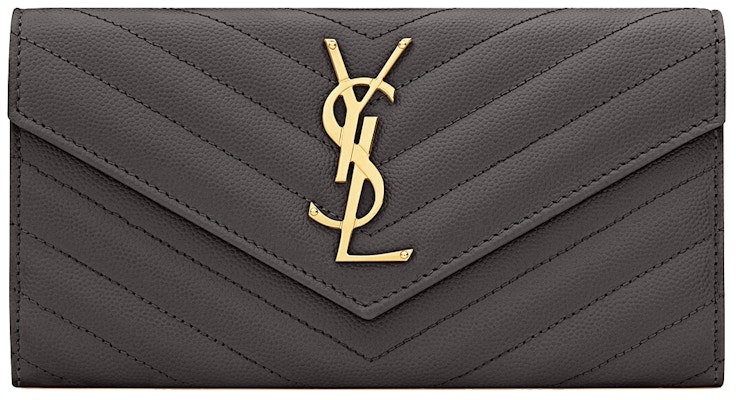 Saint Laurent Monogram Flap Wallet Large in Grain de Poudre Embossed Leather Storm Buy Saint Laurent Monogram Flap Wallet Large in Grain de Poudre Embossed Leather Storm
