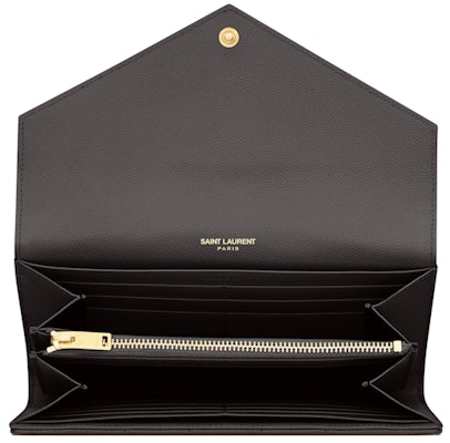 Saint Laurent Monogram Flap Wallet Large in Grain de Poudre Embossed Leather Storm Lookbook Saint Laurent Monogram Flap Wallet Large in Grain de Poudre Embossed Leather Storm