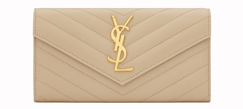 Saint Laurent Monogram Flap Wallet Matelasse Grain de Poudre Large Powder