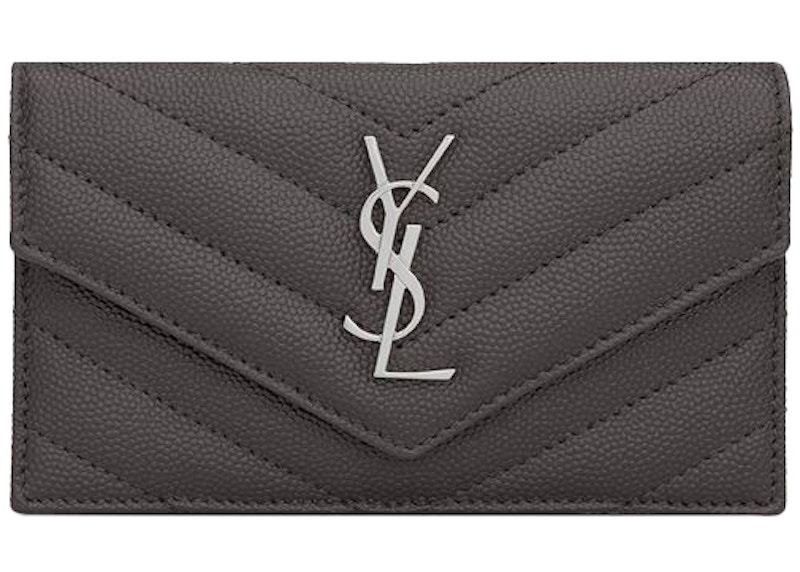 Saint Laurent Monogram Fragments Flap Card Case Grain De Poudre Storm Grey