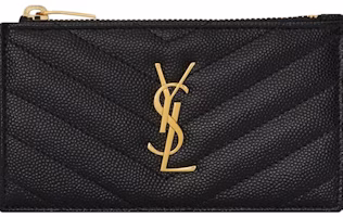 Saint Laurent Monogram Fragments Zippered Card Case Grain De Poudre Black Saint Laurent Monogram Fragments Zippered Card Case Grain De Poudre Black