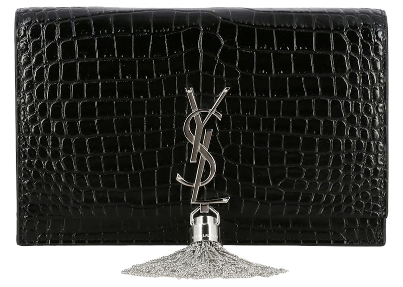Saint Laurent Monogram Kate Bag Crocodile Print Black