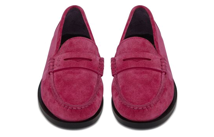 Shop SAINT LAURENT聖羅蘭 Monogram 絨面革 時尚樂福平底樂福鞋 紫紅色