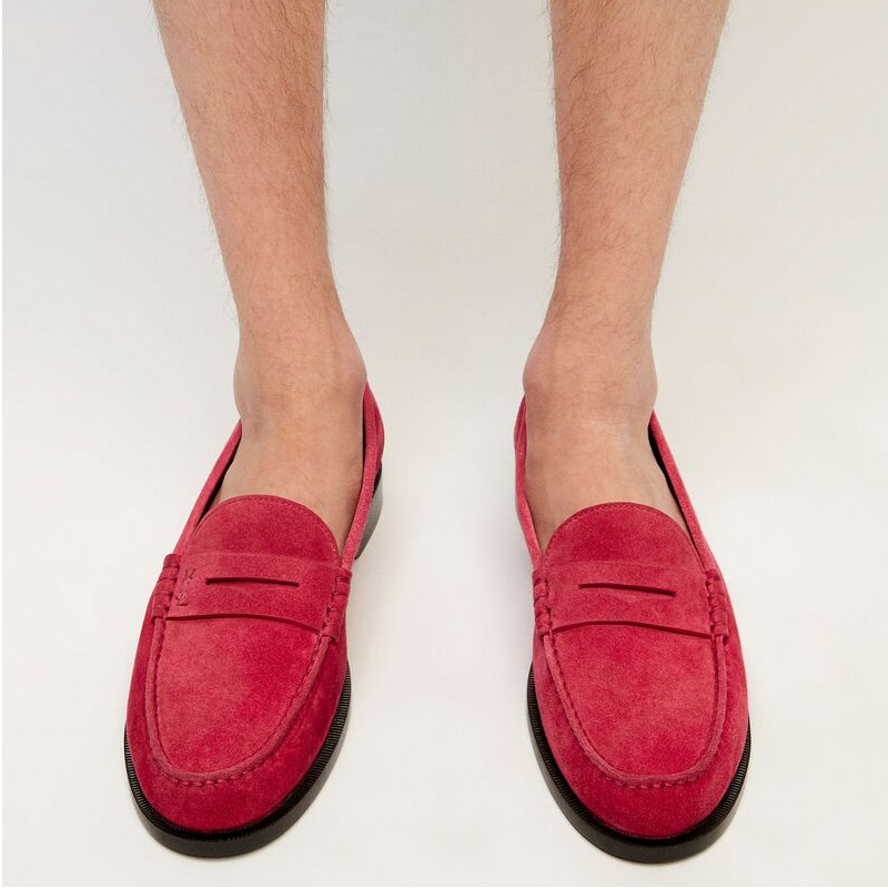 Purchase SAINT LAURENT聖羅蘭 Monogram 絨面革 時尚樂福平底樂福鞋 紫紅色
