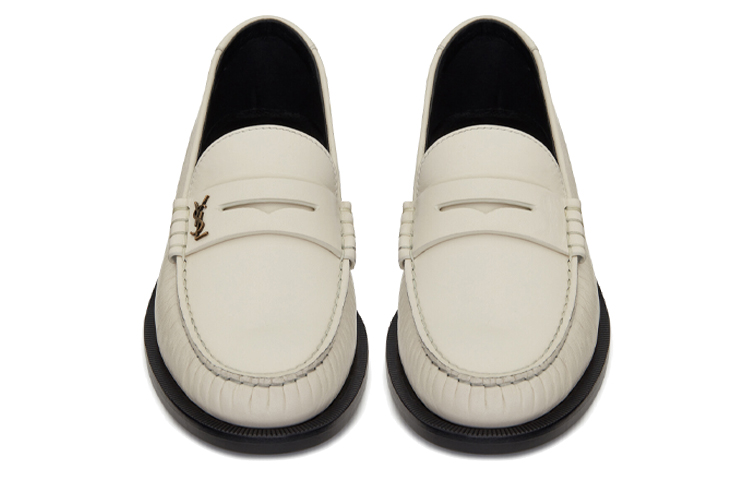 Shop Saint Laurent Monogram Penny Loafer ''Glattes Weißes Leder'' 6304741ZJTT1906