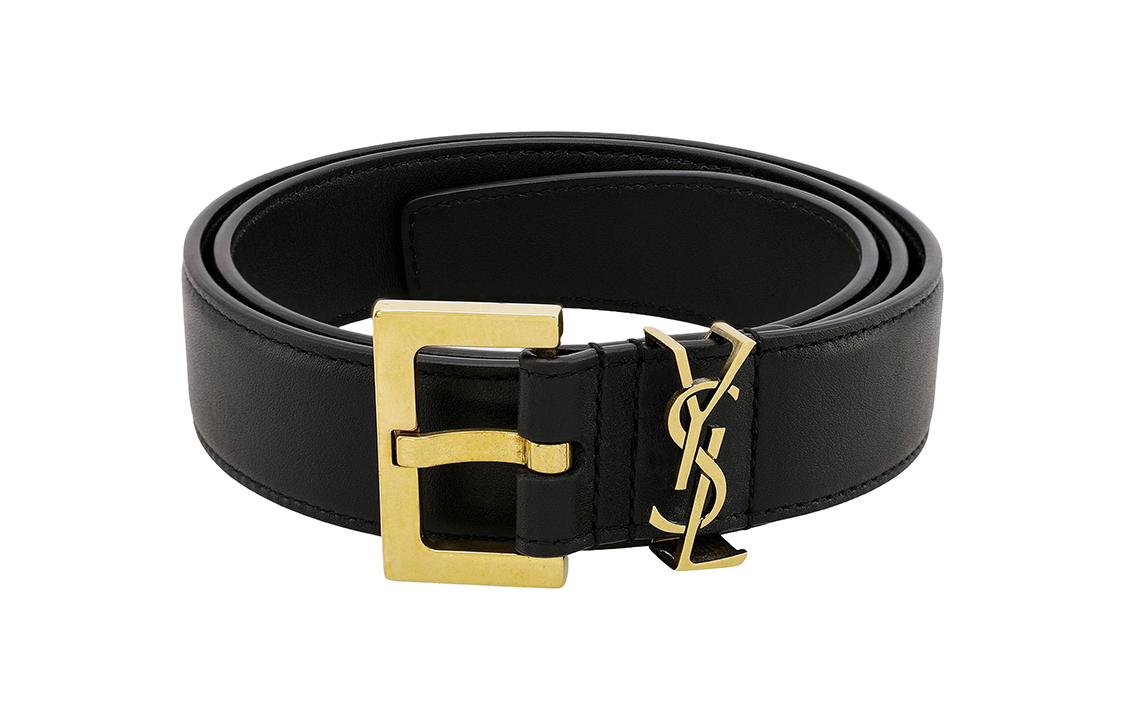 Order SAINT LAURENT Monogram Smooth Leather Belt, Unisex, Black, 3cm Width 558088BOO0W1000