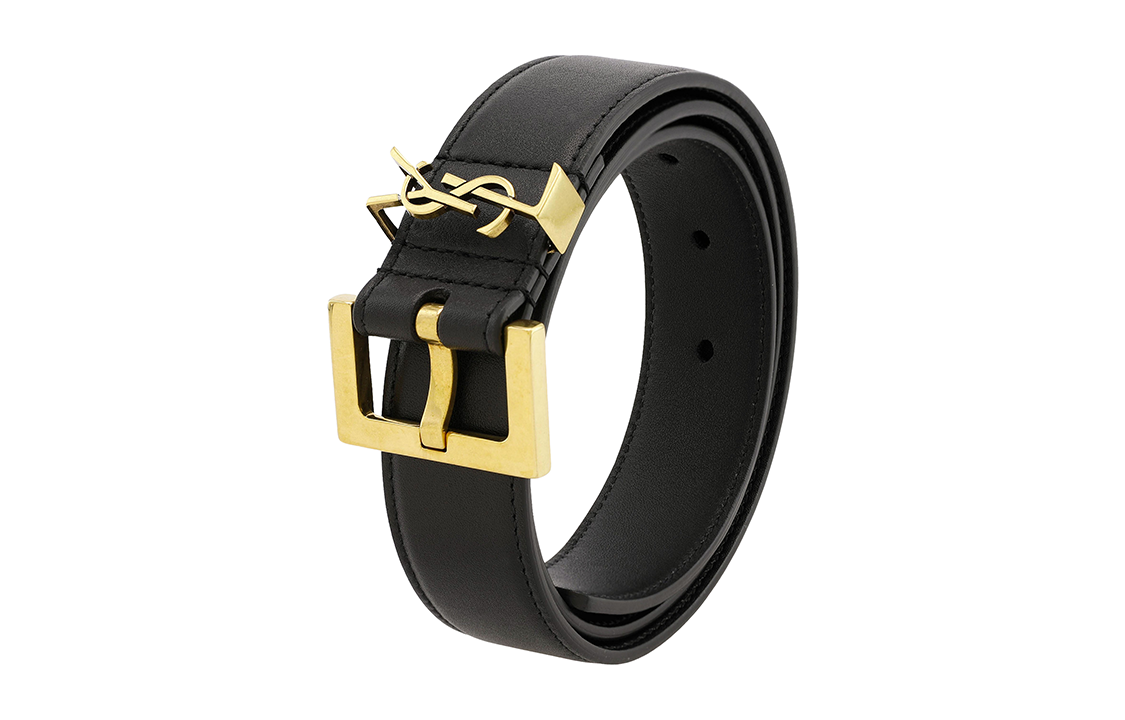 Shop SAINT LAURENT Monogram Smooth Leather Belt, Unisex, Black, 3cm Width 558088BOO0W1000