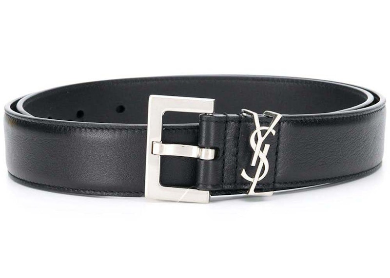 Saint Laurent Monogram Square-Buckle Belt Silver-tone Black