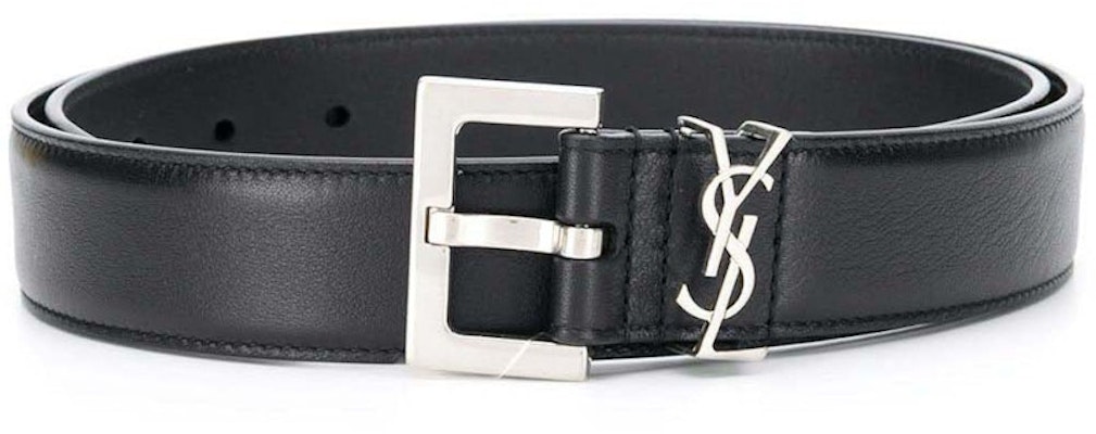 Saint Laurent Monogram Square-Buckle Belt Silver-tone Black Buy Saint Laurent Monogram Square-Buckle Belt Silver-tone Black